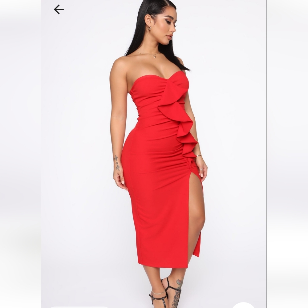 Red Strapless Dress - Picture 2 of 9